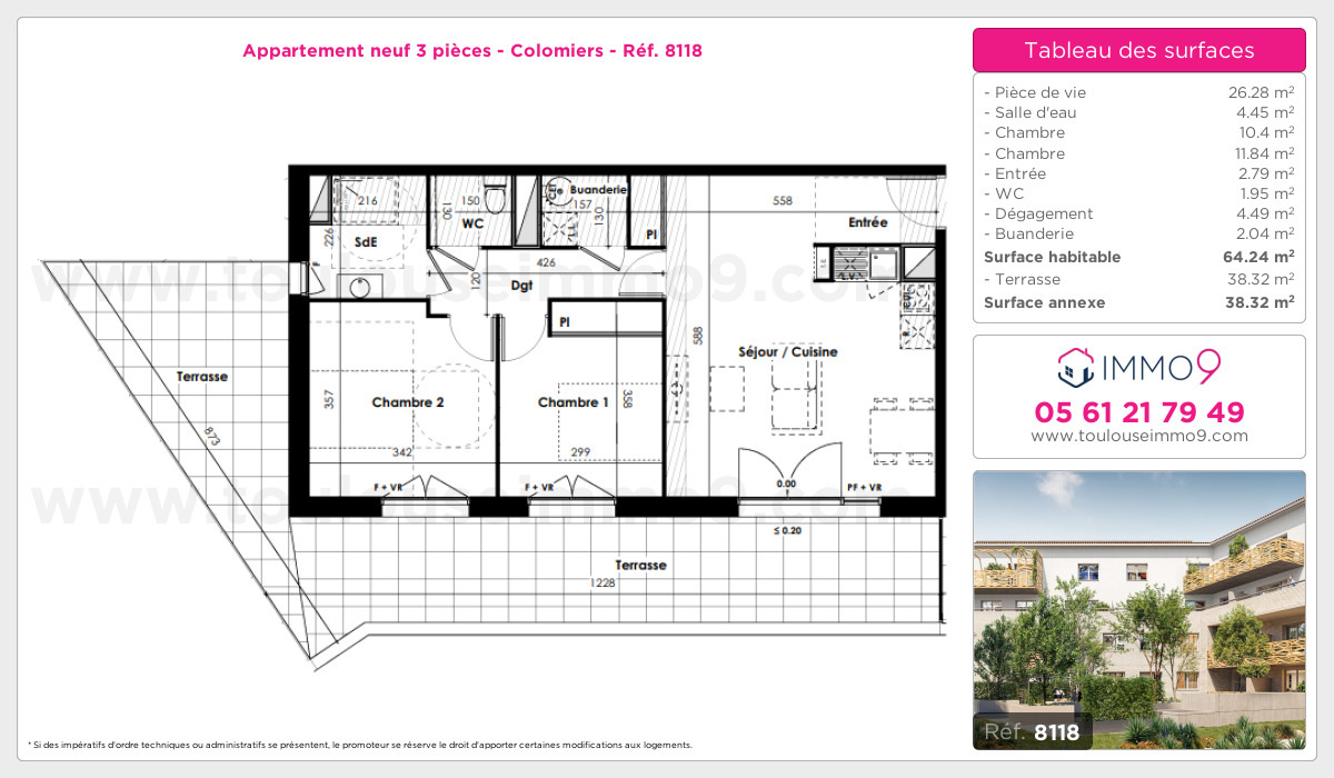 Plan et surfaces, Programme neuf Colomiers Référence n° 8118