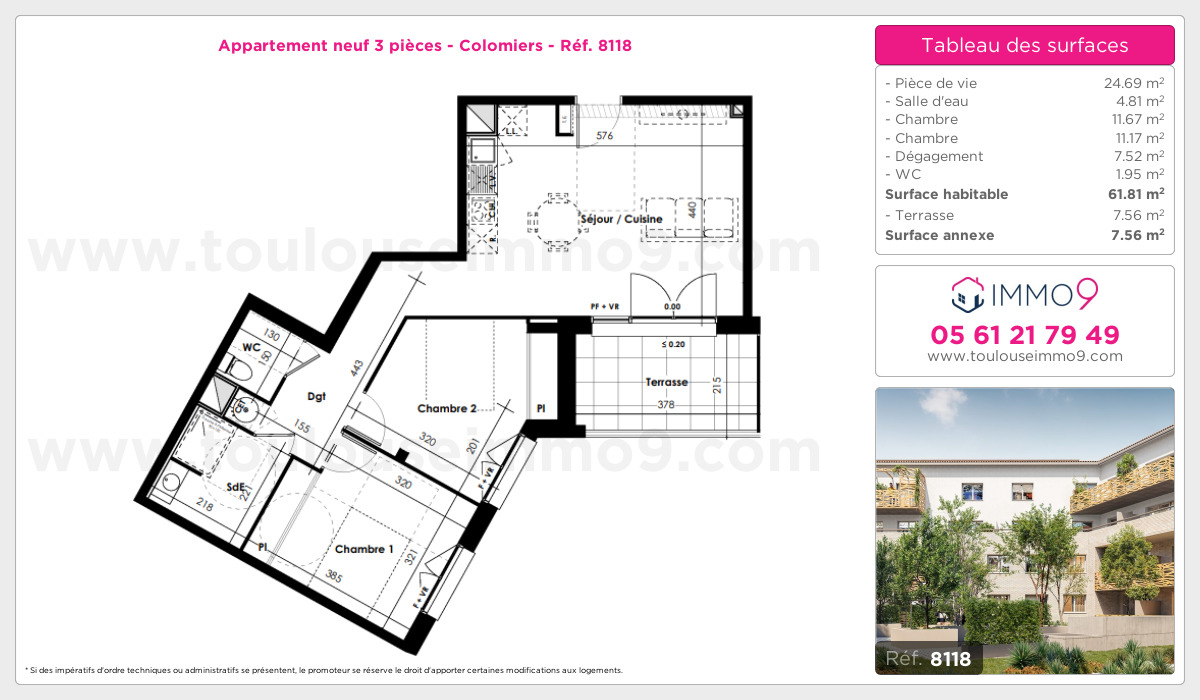 Plan et surfaces, Programme neuf Colomiers Référence n° 8118
