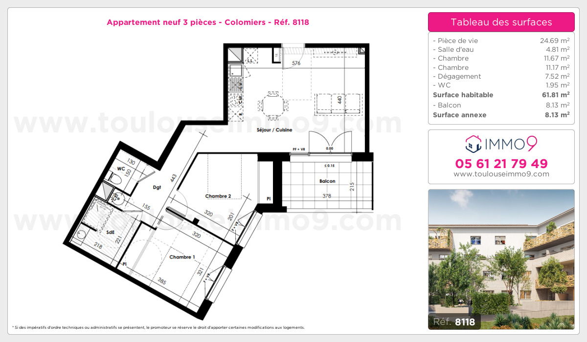 Plan et surfaces, Programme neuf Colomiers Référence n° 8118
