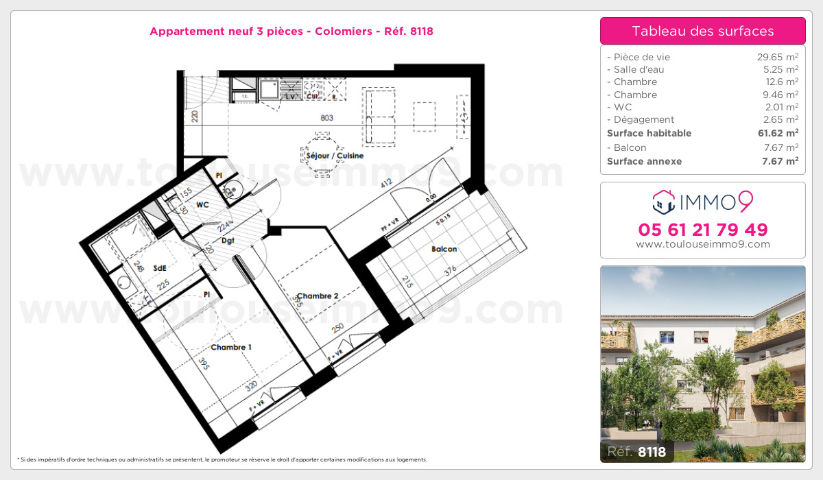 Plan et surfaces, Programme neuf Colomiers Référence n° 8118