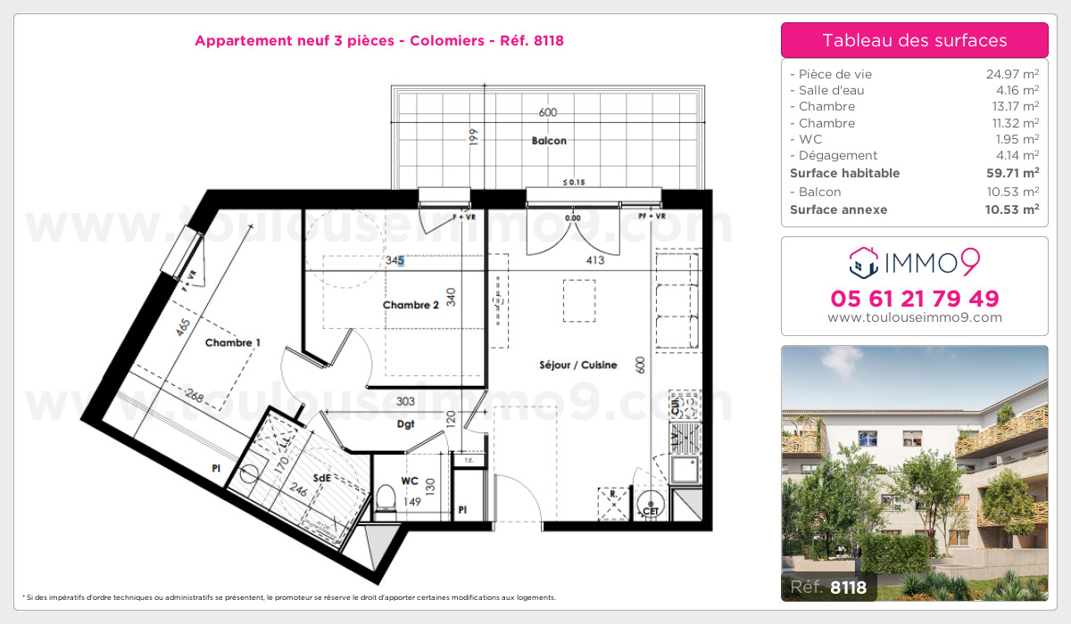 Plan et surfaces, Programme neuf Colomiers Référence n° 8118