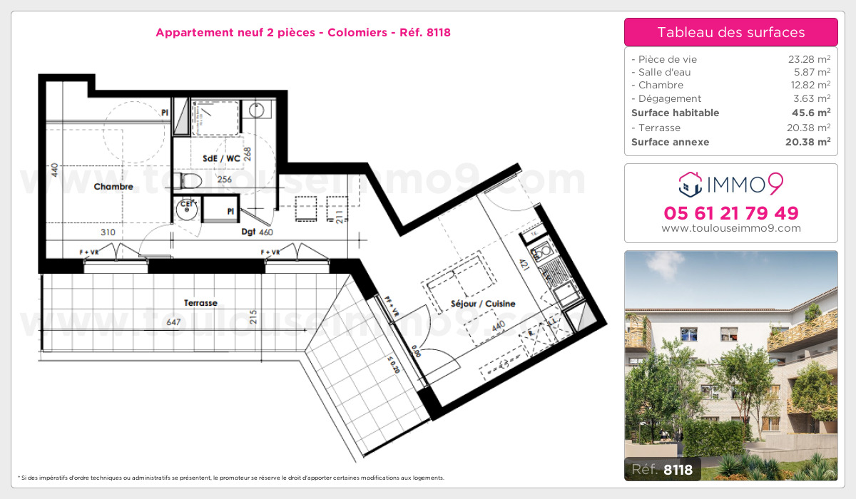 Plan et surfaces, Programme neuf Colomiers Référence n° 8118