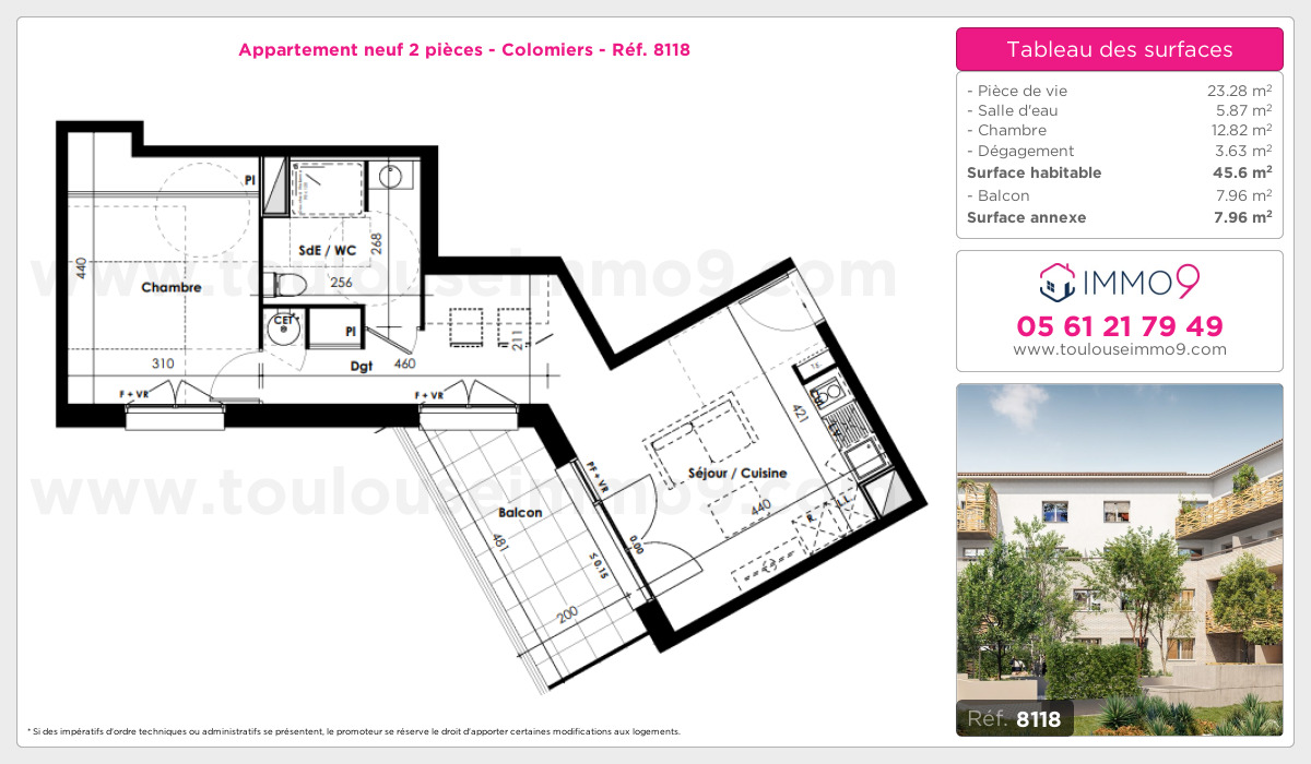 Plan et surfaces, Programme neuf Colomiers Référence n° 8118