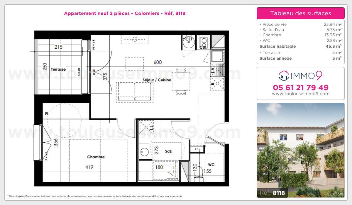 Plan et surfaces, Programme neuf Colomiers Référence n° 8118