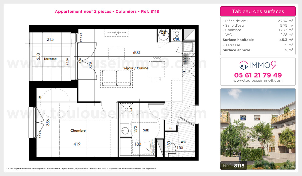 Plan et surfaces, Programme neuf Colomiers Référence n° 8118