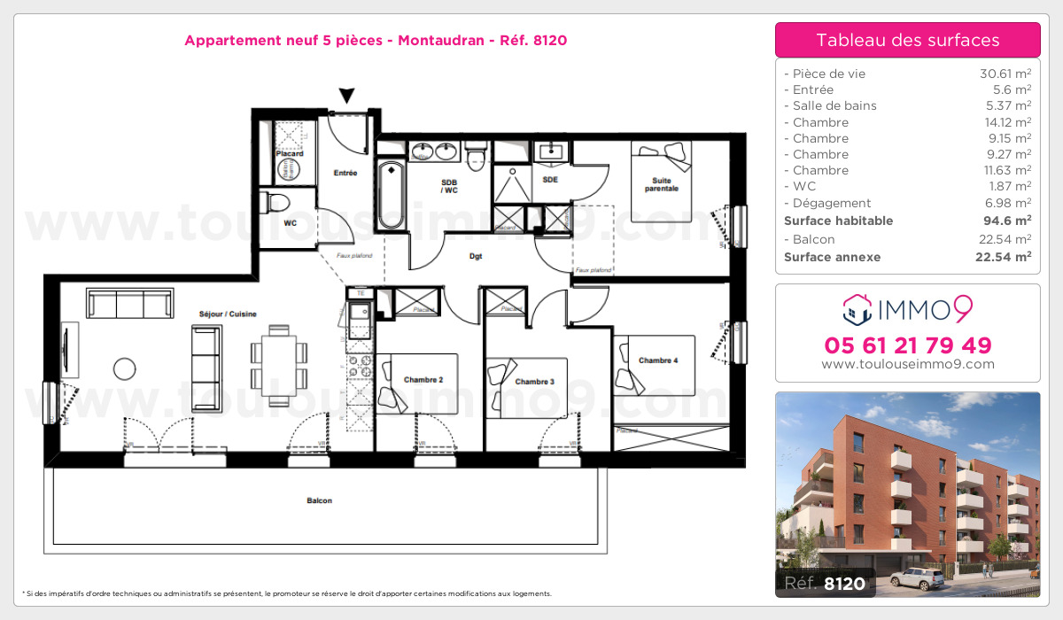 Plan et surfaces, Programme neuf Toulouse : Montaudran Référence n° 8120