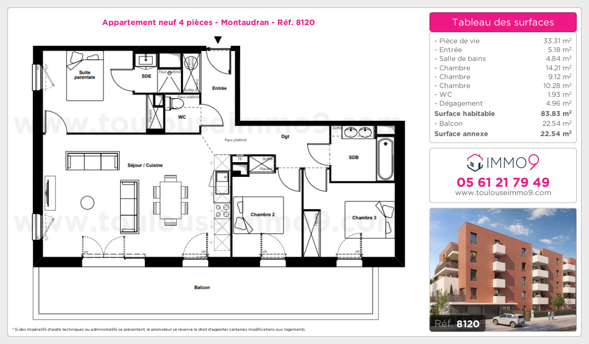 Plan et surfaces, Programme neuf Toulouse : Montaudran Référence n° 8120