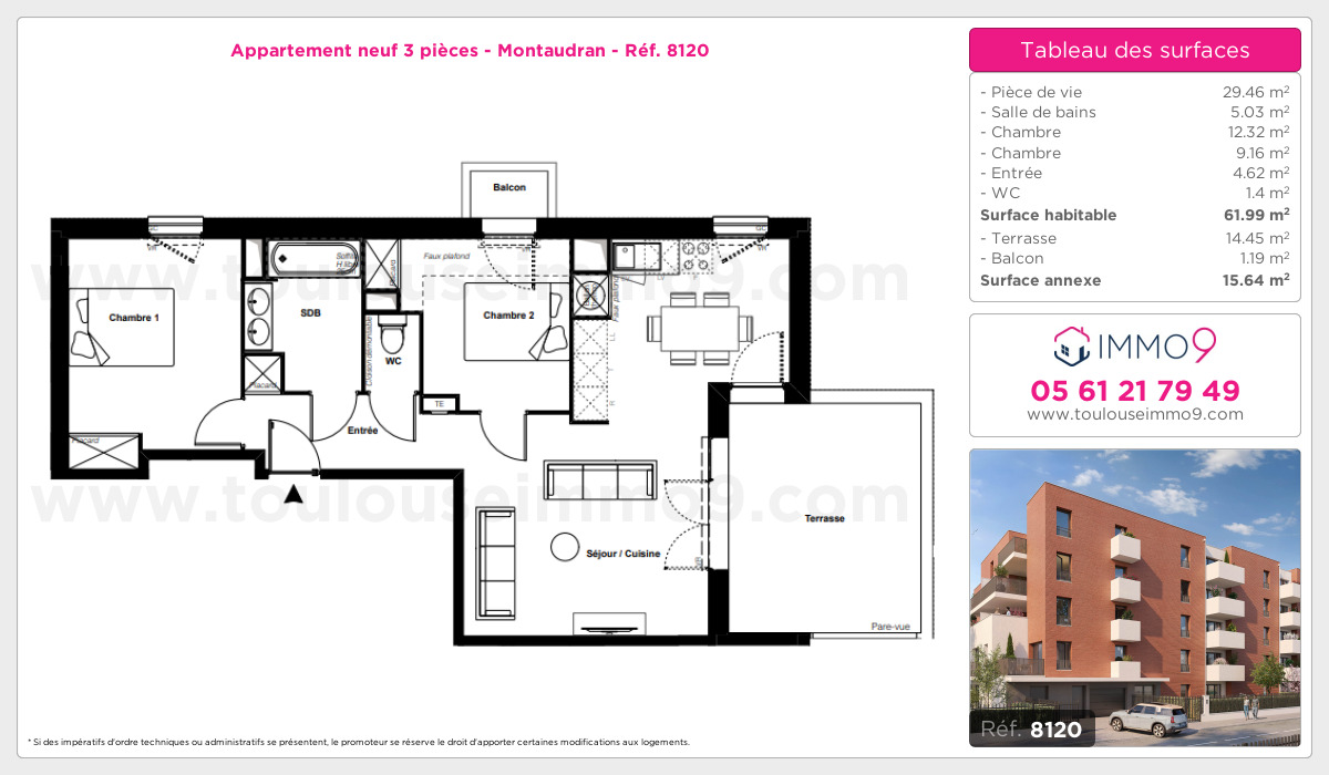 Plan et surfaces, Programme neuf Toulouse : Montaudran Référence n° 8120