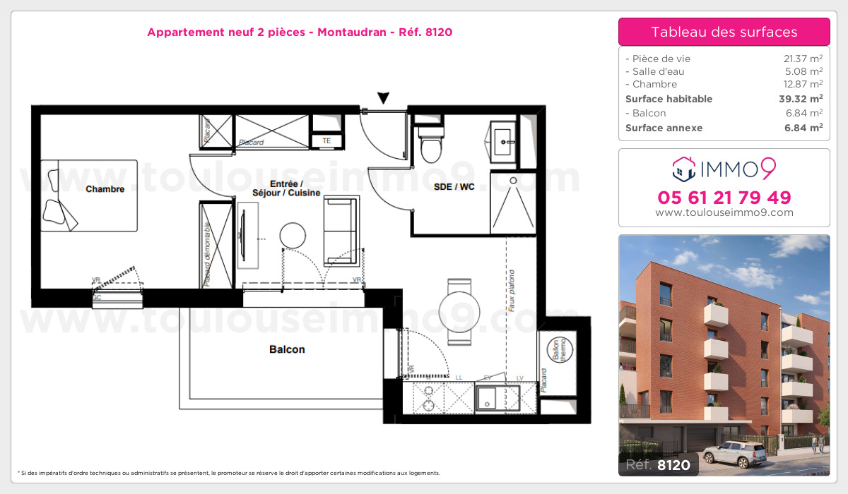Plan et surfaces, Programme neuf Toulouse : Montaudran Référence n° 8120