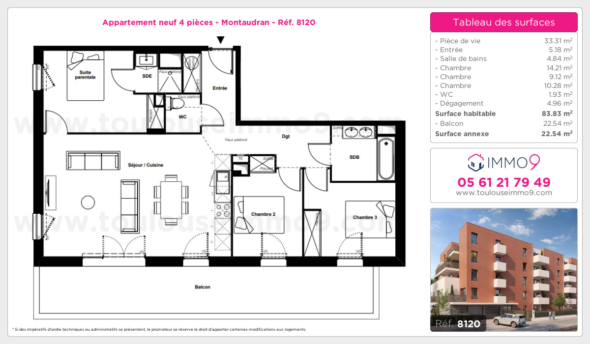 Plan et surfaces, Programme neuf Toulouse : Montaudran Référence n° 8120