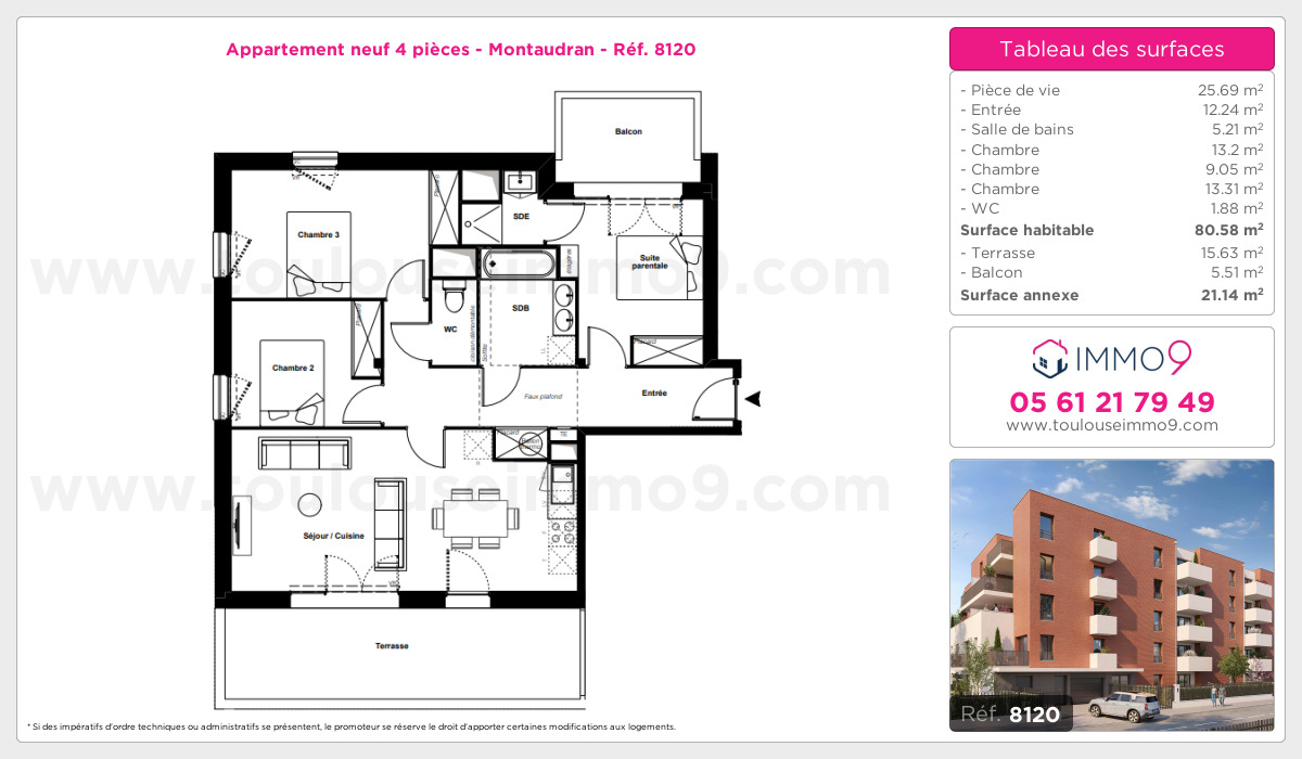 Plan et surfaces, Programme neuf Toulouse : Montaudran Référence n° 8120