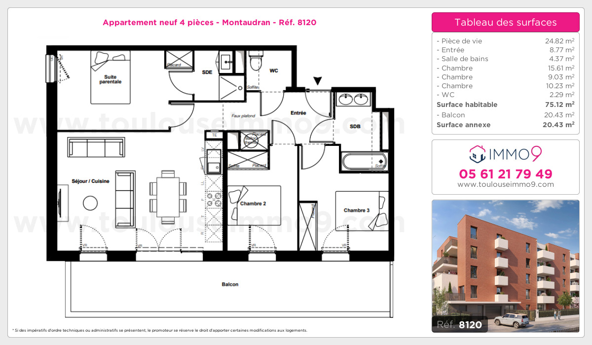 Plan et surfaces, Programme neuf Toulouse : Montaudran Référence n° 8120
