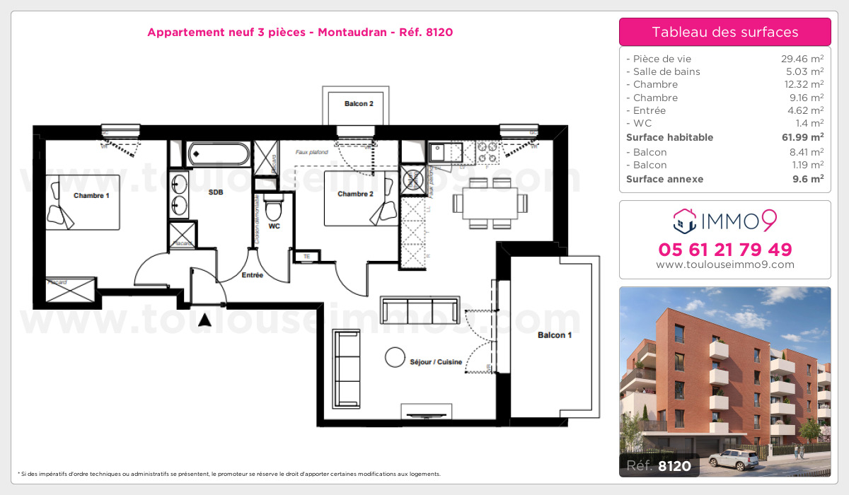 Plan et surfaces, Programme neuf Toulouse : Montaudran Référence n° 8120