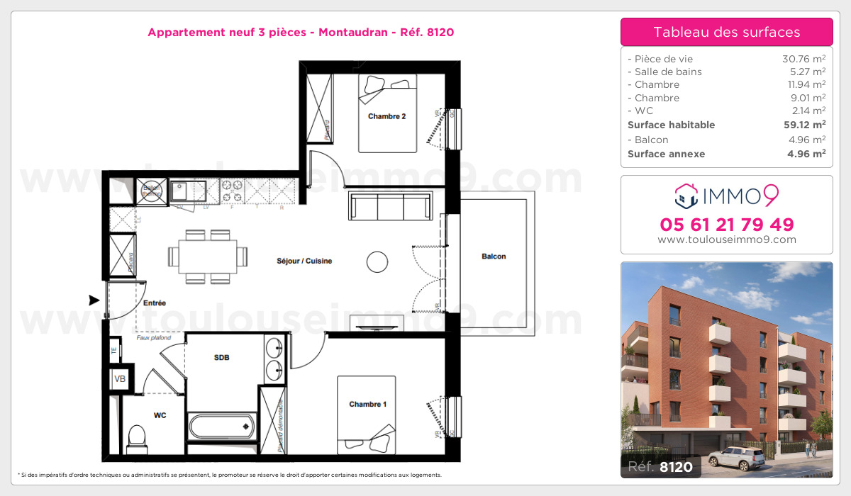 Plan et surfaces, Programme neuf Toulouse : Montaudran Référence n° 8120