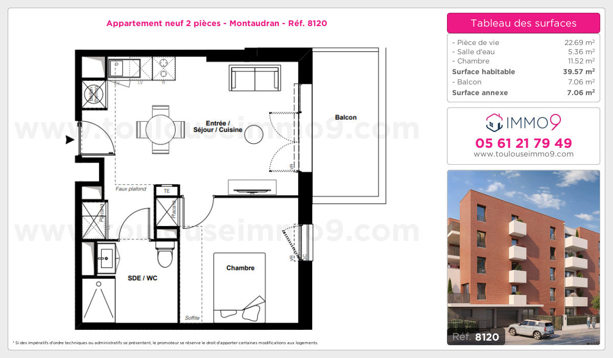 Plan et surfaces, Programme neuf Toulouse : Montaudran Référence n° 8120