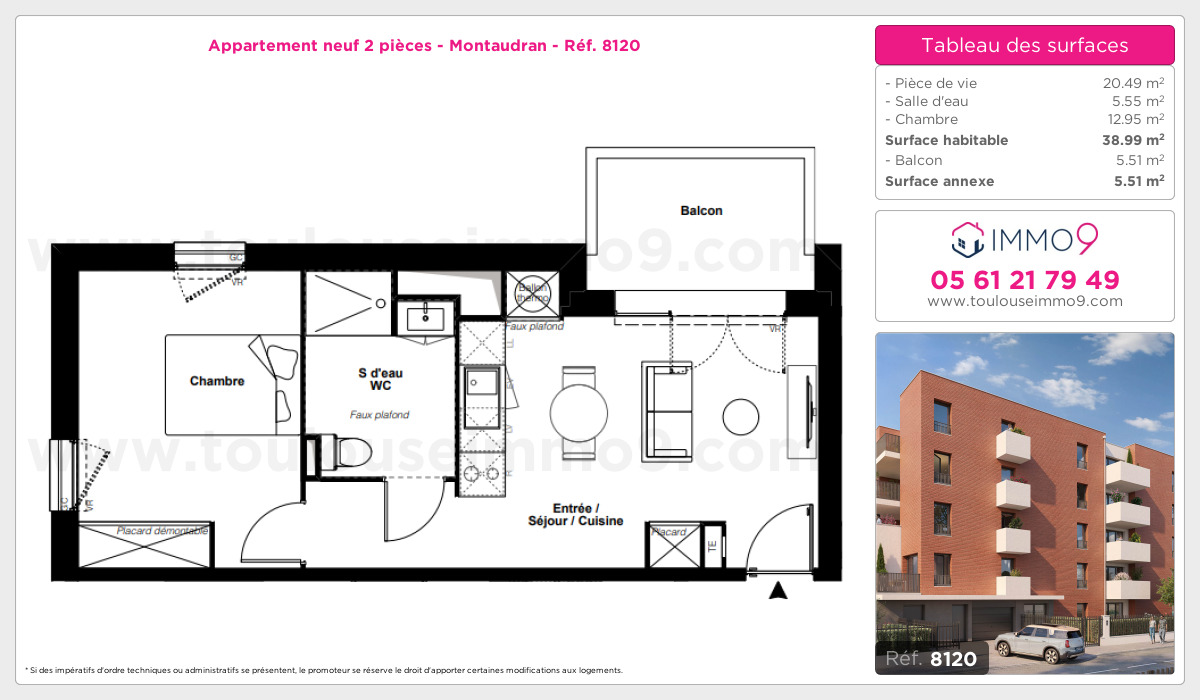 Plan et surfaces, Programme neuf Toulouse : Montaudran Référence n° 8120