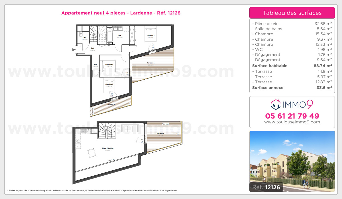 Plan et surfaces, Programme neuf Toulouse : Lardenne Référence n° 12126