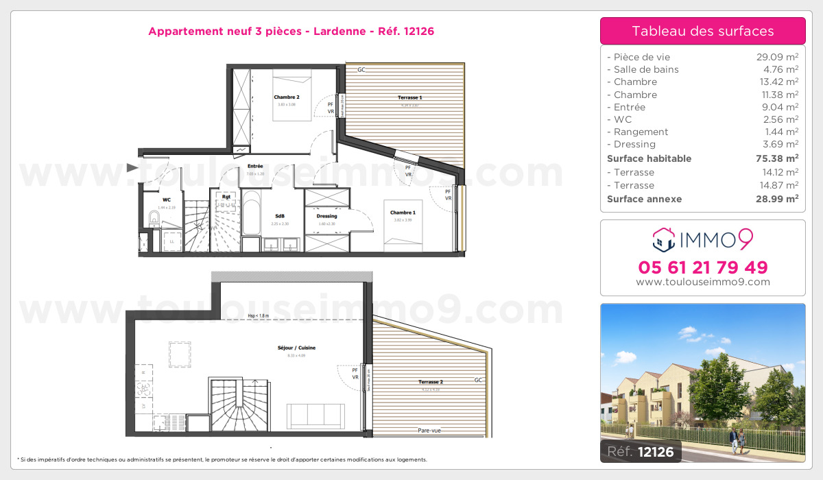 Plan et surfaces, Programme neuf Toulouse : Lardenne Référence n° 12126