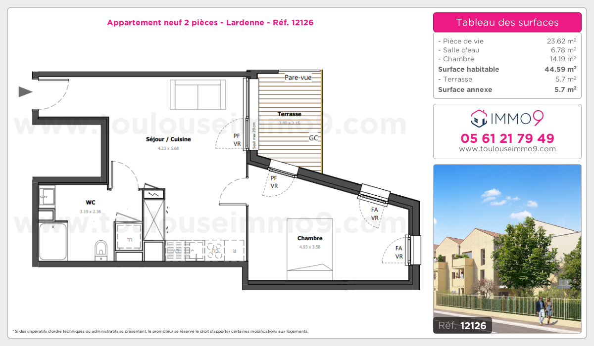 Plan et surfaces, Programme neuf Toulouse : Lardenne Référence n° 12126