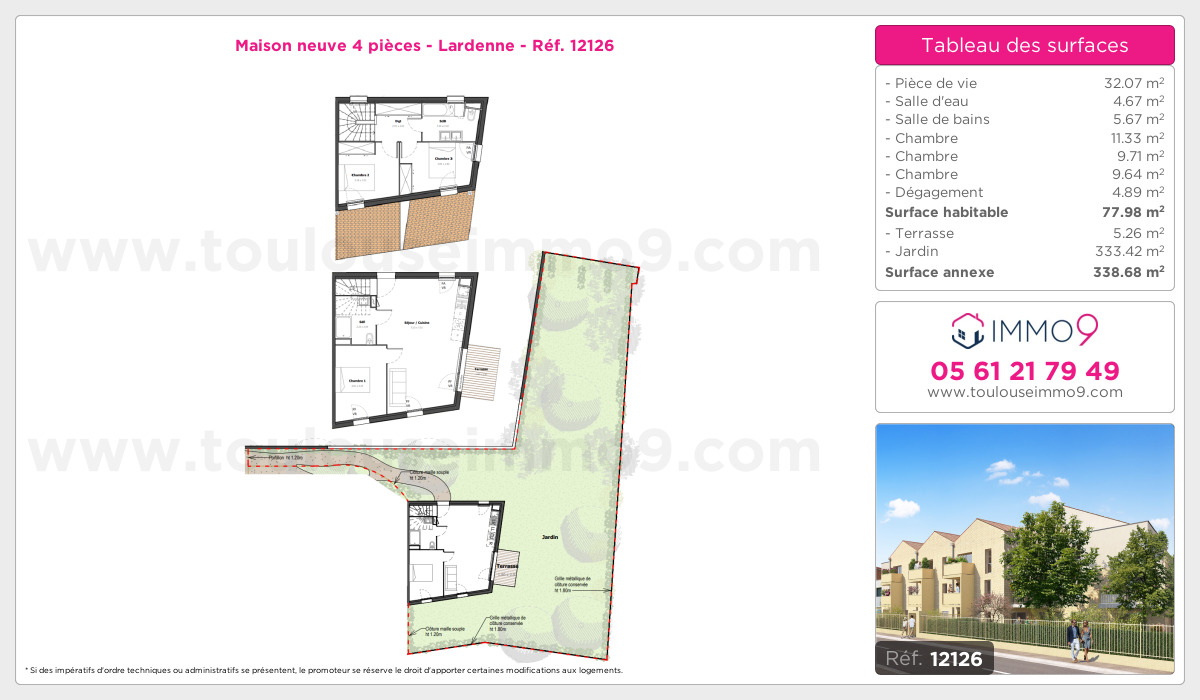 Plan et surfaces, Programme neuf Toulouse : Lardenne Référence n° 12126
