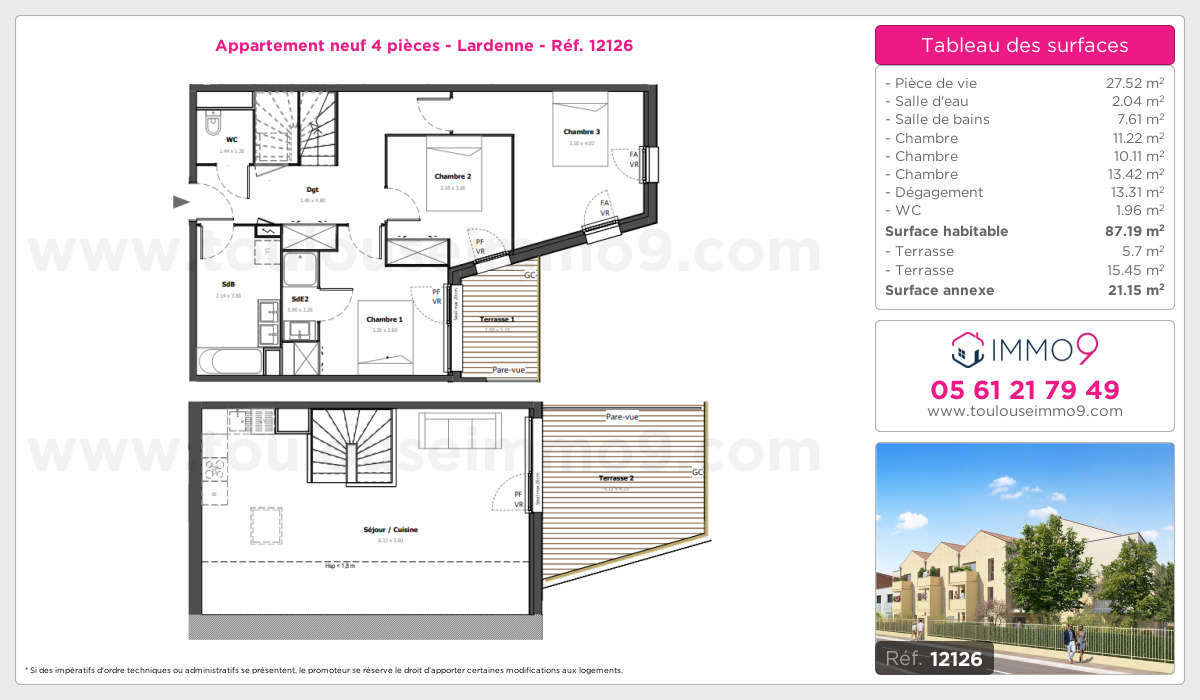 Plan et surfaces, Programme neuf Toulouse : Lardenne Référence n° 12126
