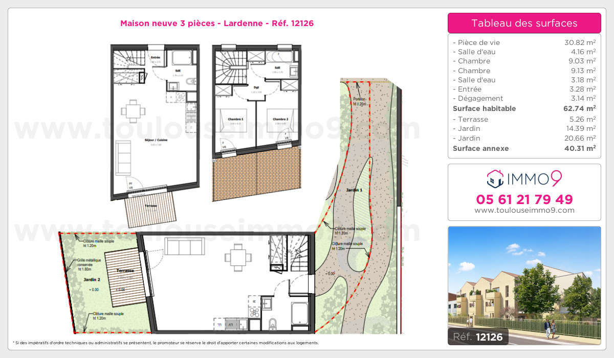 Plan et surfaces, Programme neuf Toulouse : Lardenne Référence n° 12126