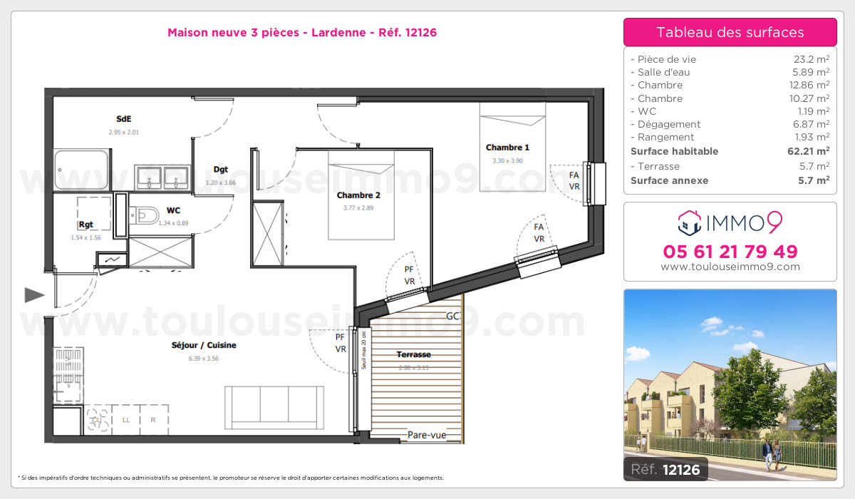 Plan et surfaces, Programme neuf Toulouse : Lardenne Référence n° 12126