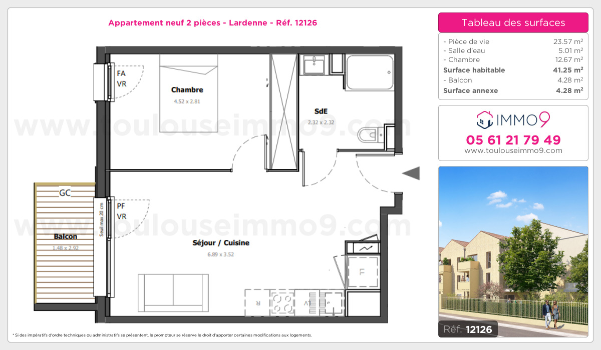 Plan et surfaces, Programme neuf Toulouse : Lardenne Référence n° 12126