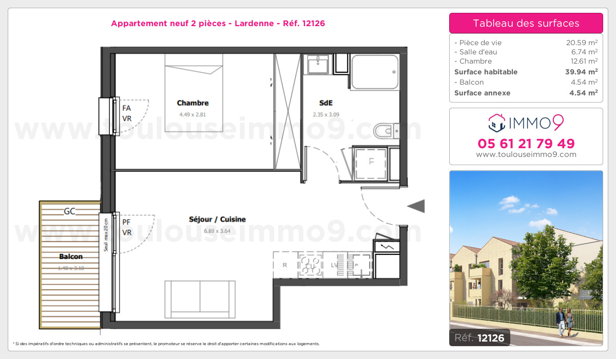 Plan et surfaces, Programme neuf Toulouse : Lardenne Référence n° 12126