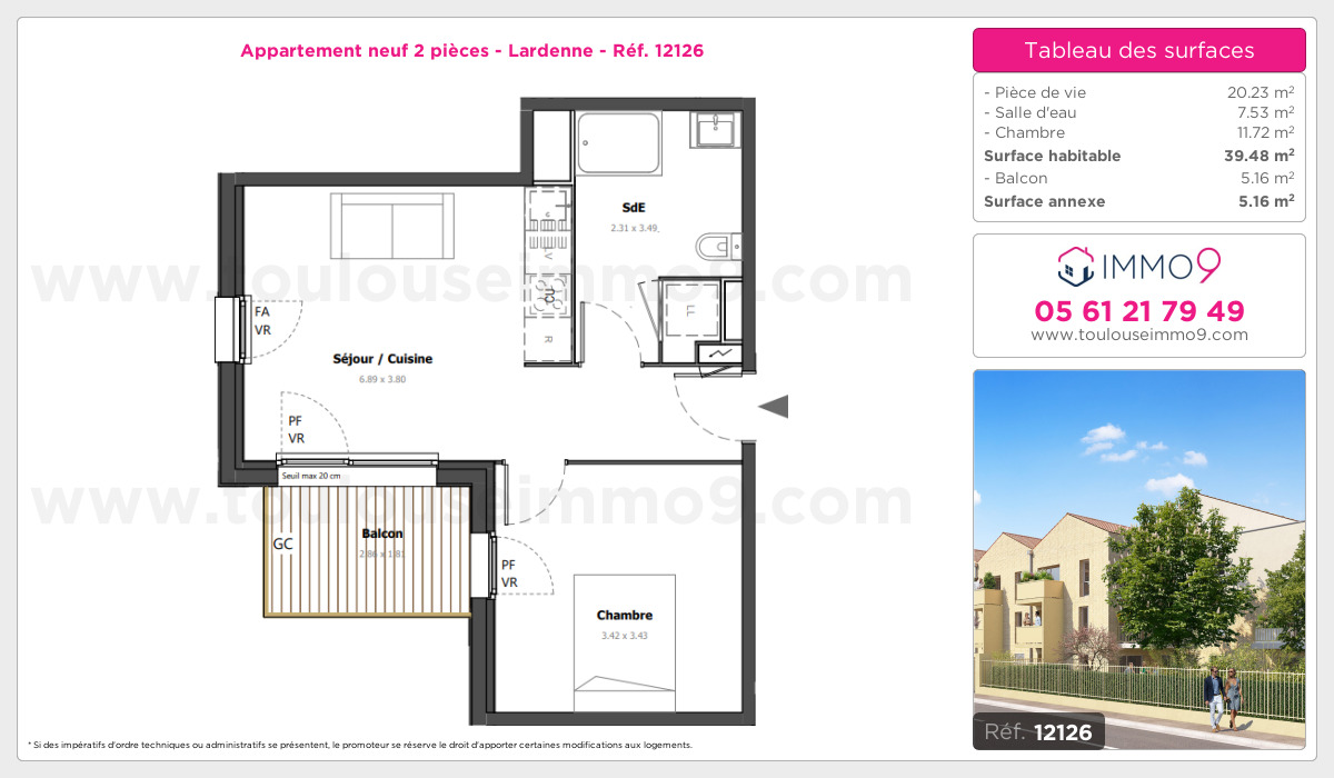 Plan et surfaces, Programme neuf Toulouse : Lardenne Référence n° 12126