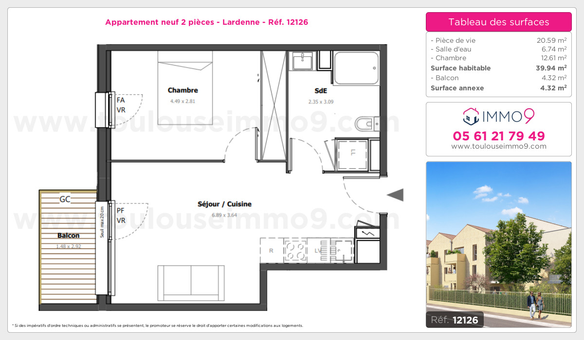 Plan et surfaces, Programme neuf Toulouse : Lardenne Référence n° 12126