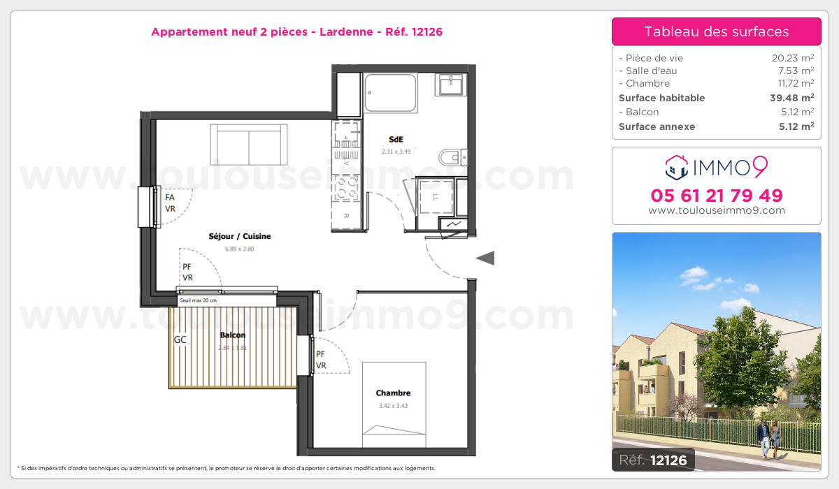 Plan et surfaces, Programme neuf Toulouse : Lardenne Référence n° 12126