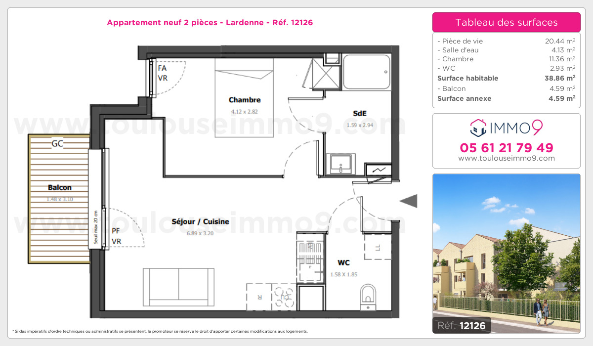 Plan et surfaces, Programme neuf Toulouse : Lardenne Référence n° 12126