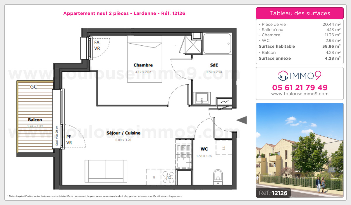Plan et surfaces, Programme neuf Toulouse : Lardenne Référence n° 12126