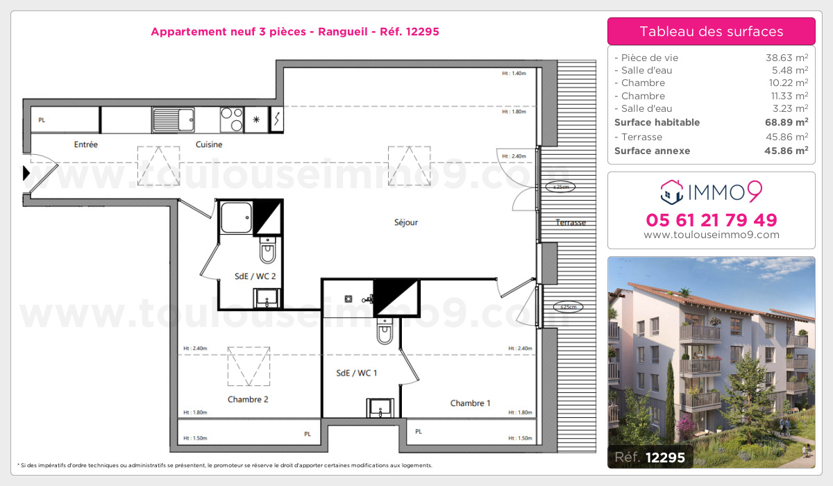 Plan et surfaces, Programme neuf Toulouse : Rangueil Référence n° 12295