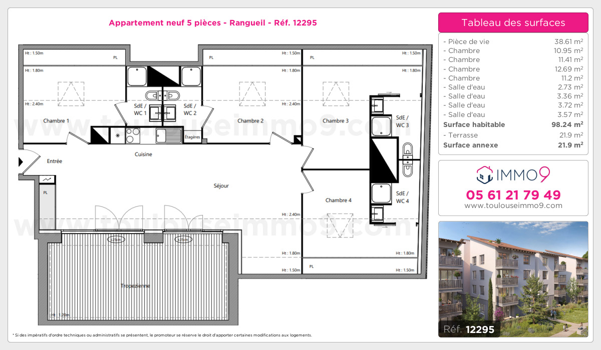 Plan et surfaces, Programme neuf Toulouse : Rangueil Référence n° 12295