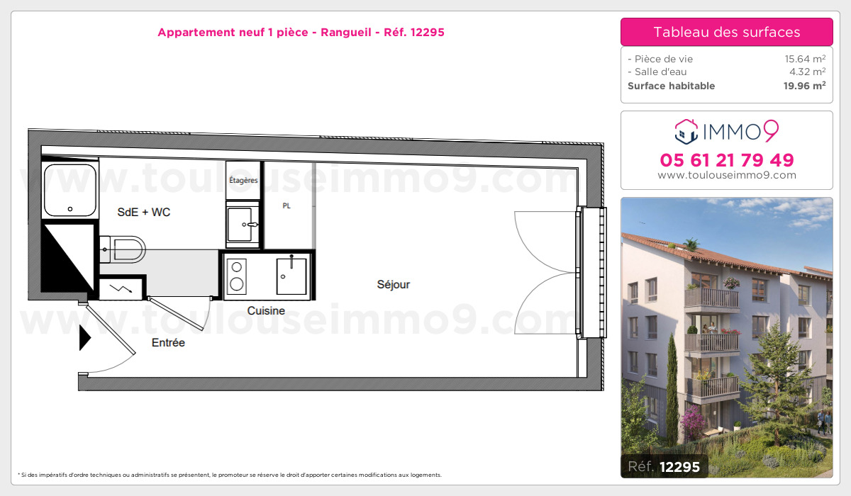 Plan et surfaces, Programme neuf Toulouse : Rangueil Référence n° 12295