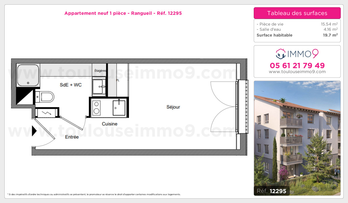 Plan et surfaces, Programme neuf Toulouse : Rangueil Référence n° 12295