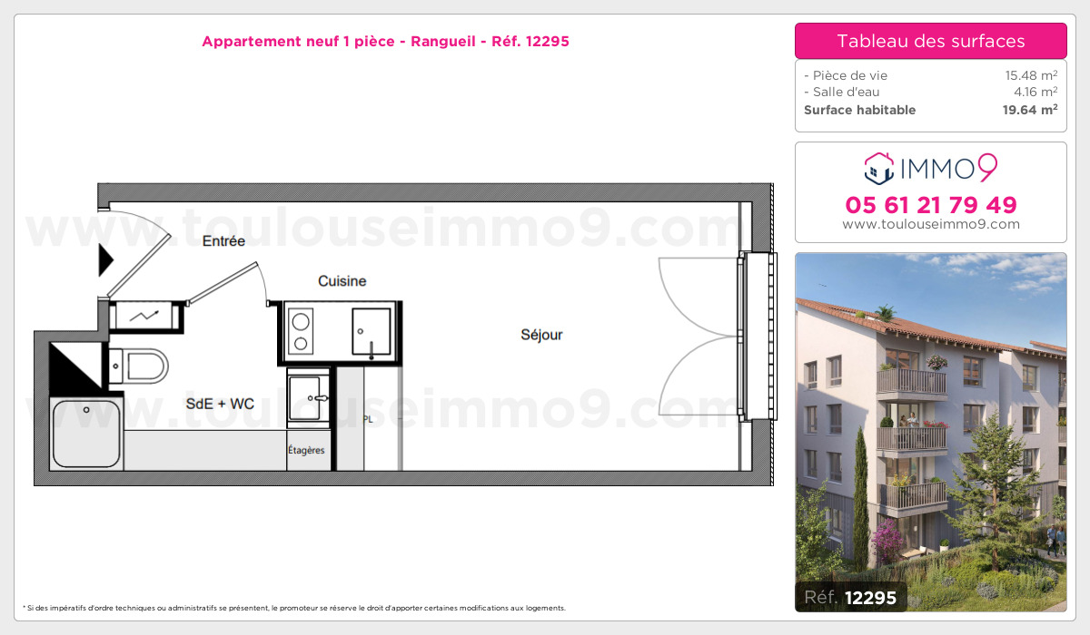 Plan et surfaces, Programme neuf Toulouse : Rangueil Référence n° 12295