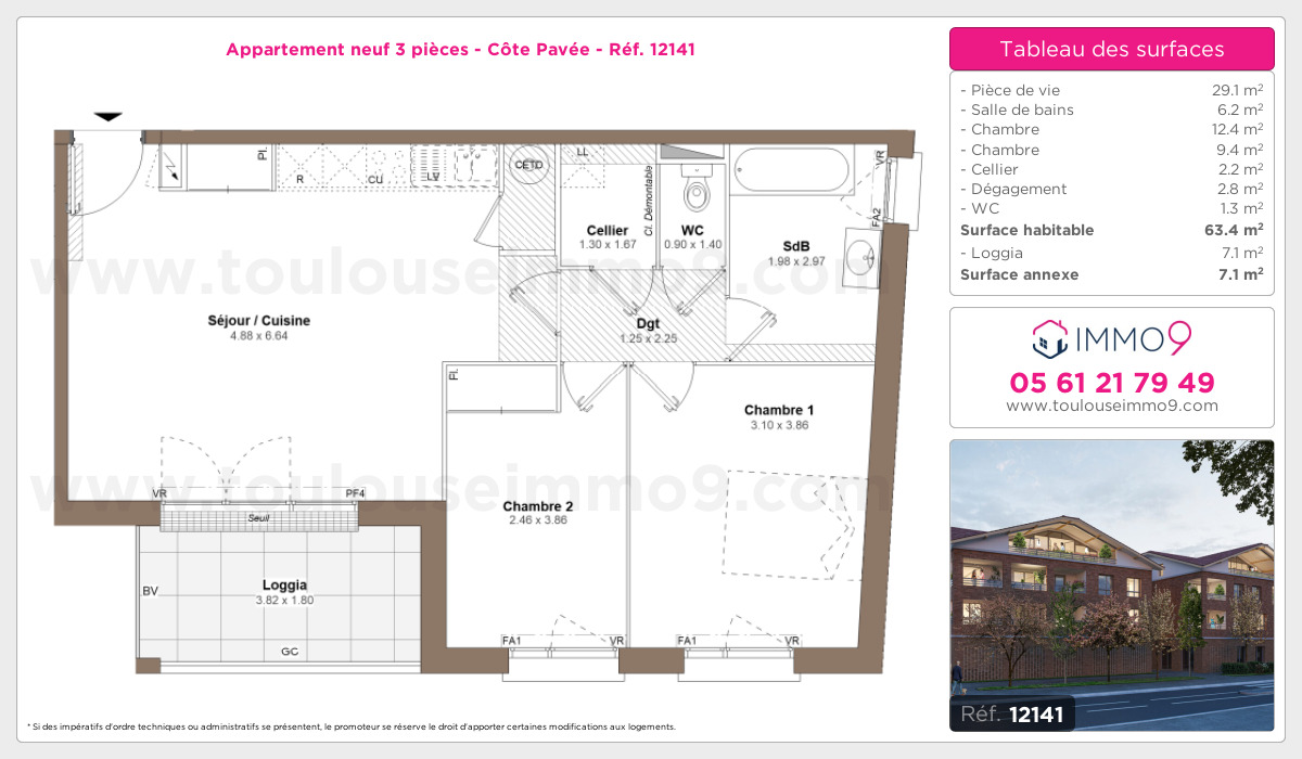 Plan et surfaces, Programme neuf Toulouse : Côte Pavée Référence n° 12141