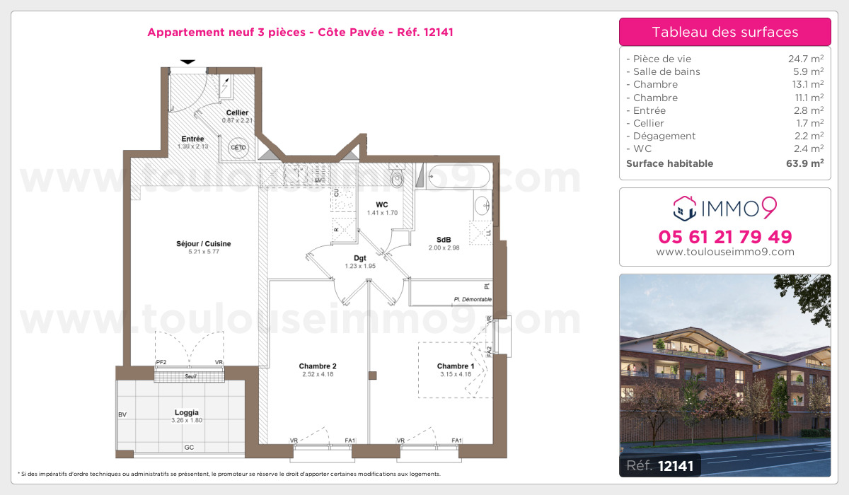 Plan et surfaces, Programme neuf Toulouse : Côte Pavée Référence n° 12141