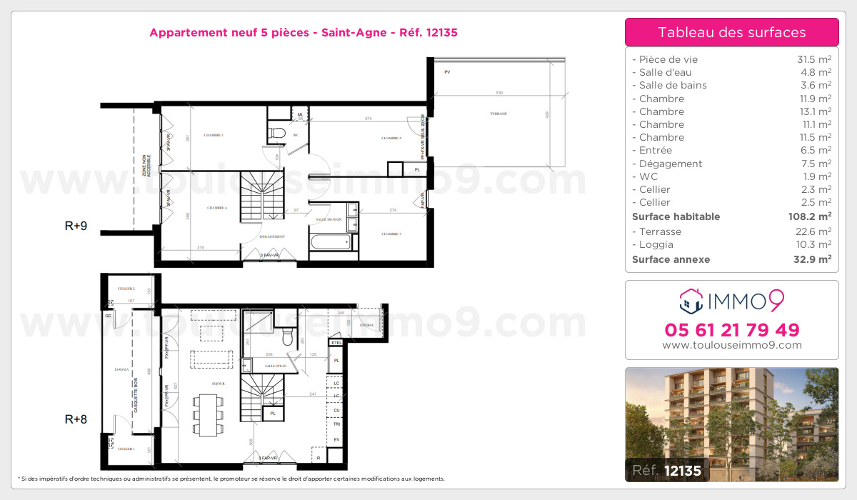 Plan et surfaces, Programme neuf Toulouse : Saint-Agne Référence n° 12135