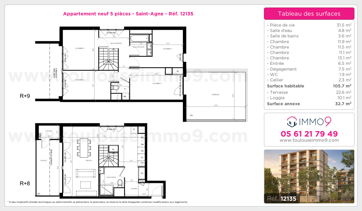 Plan et surfaces, Programme neuf Toulouse : Saint-Agne Référence n° 12135