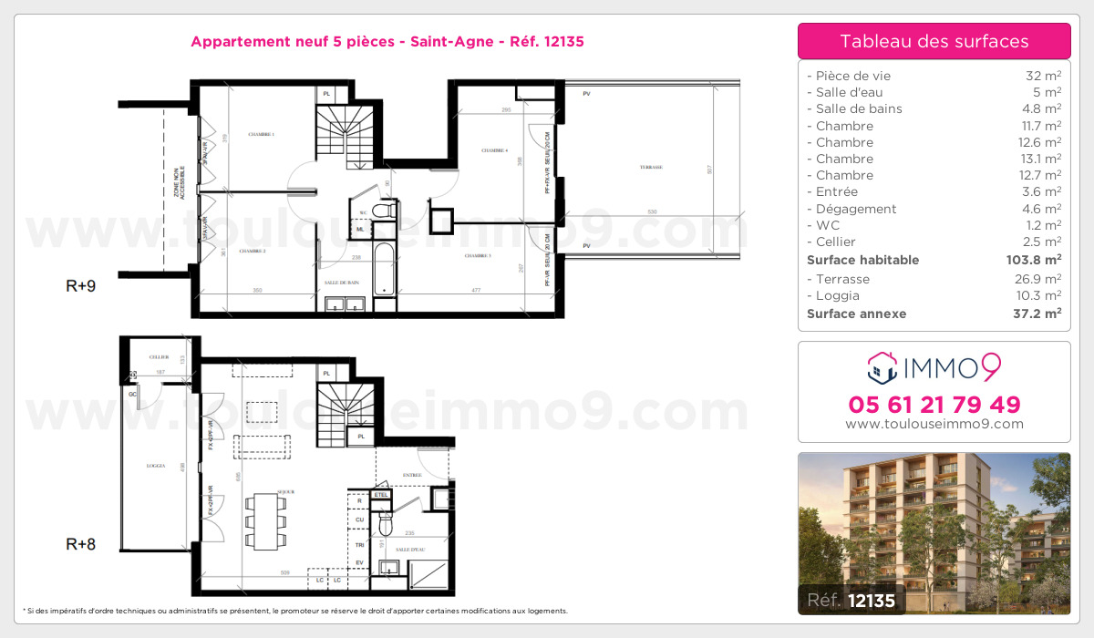 Plan et surfaces, Programme neuf Toulouse : Saint-Agne Référence n° 12135