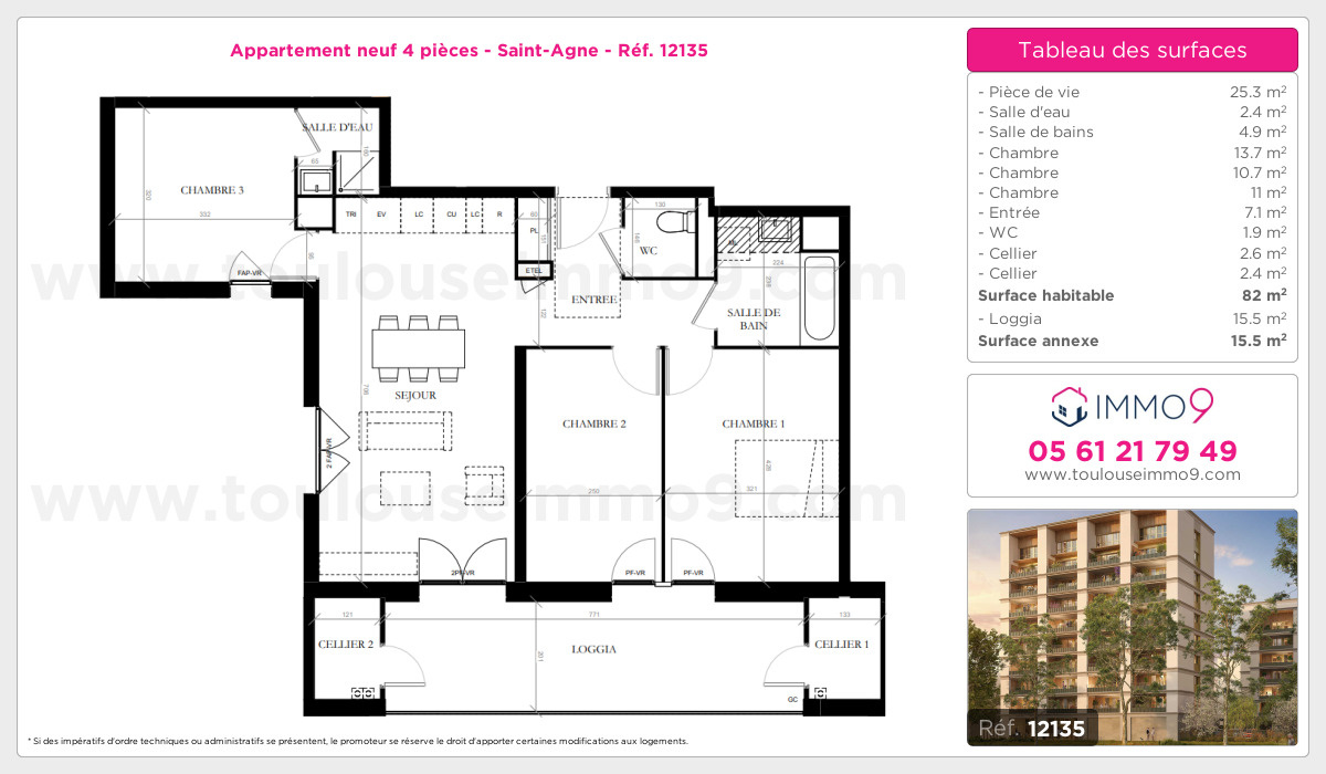Plan et surfaces, Programme neuf Toulouse : Saint-Agne Référence n° 12135