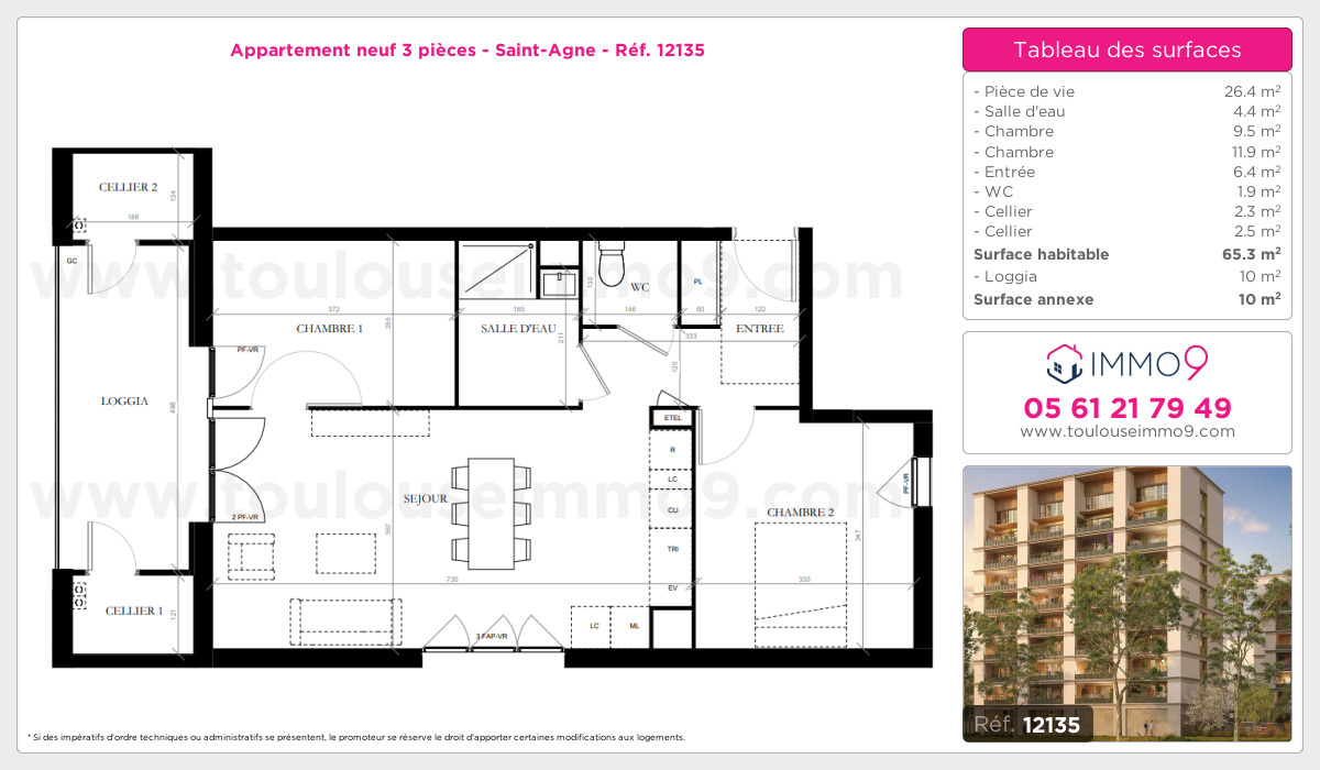 Plan et surfaces, Programme neuf Toulouse : Saint-Agne Référence n° 12135