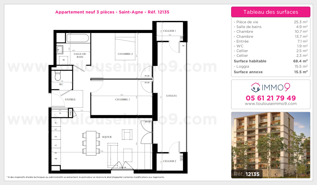 Plan et surfaces, Programme neuf Toulouse : Saint-Agne Référence n° 12135