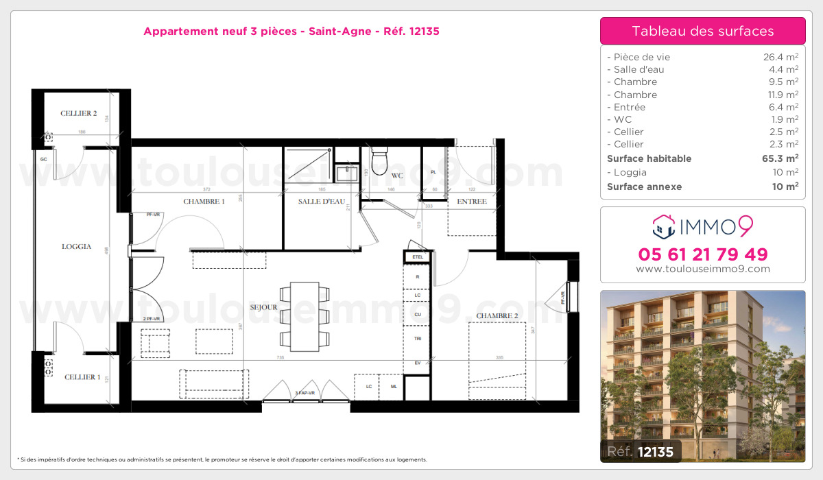 Plan et surfaces, Programme neuf Toulouse : Saint-Agne Référence n° 12135