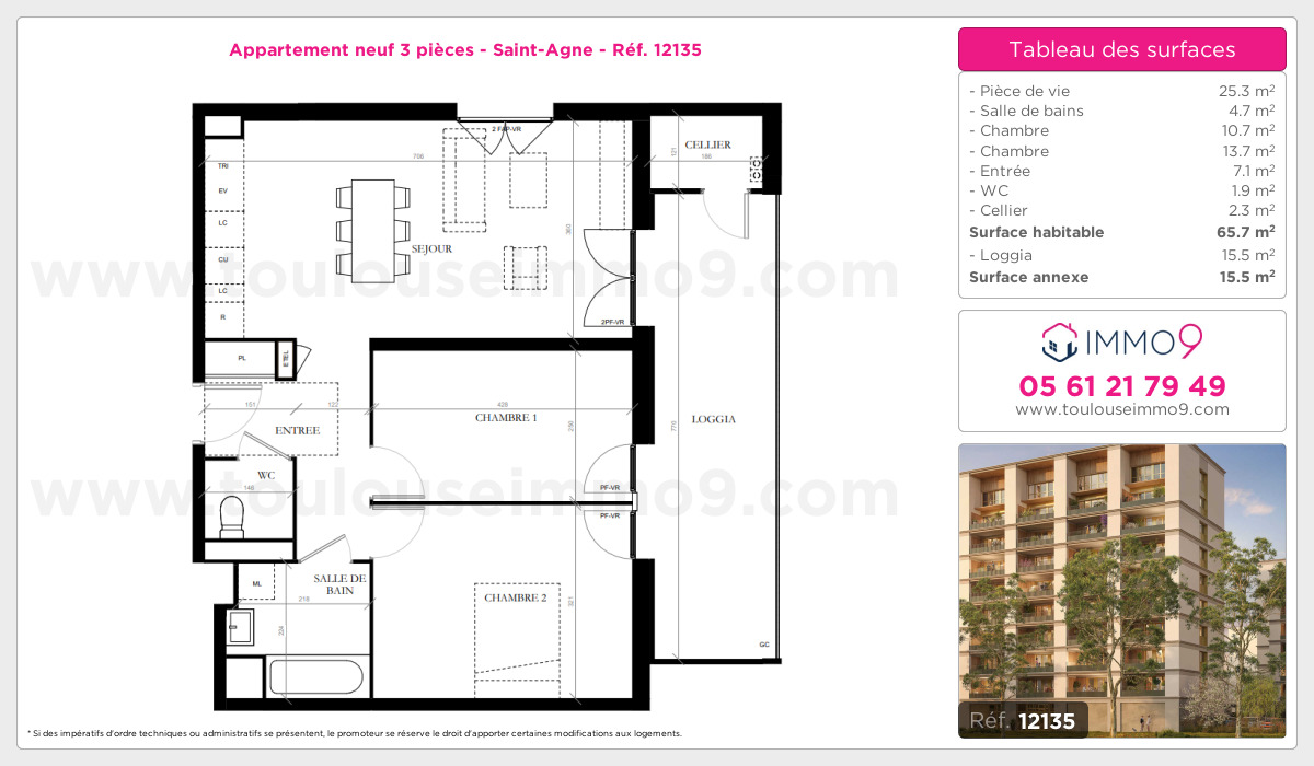 Plan et surfaces, Programme neuf Toulouse : Saint-Agne Référence n° 12135