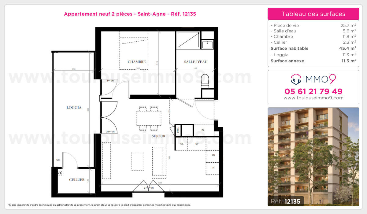 Plan et surfaces, Programme neuf Toulouse : Saint-Agne Référence n° 12135
